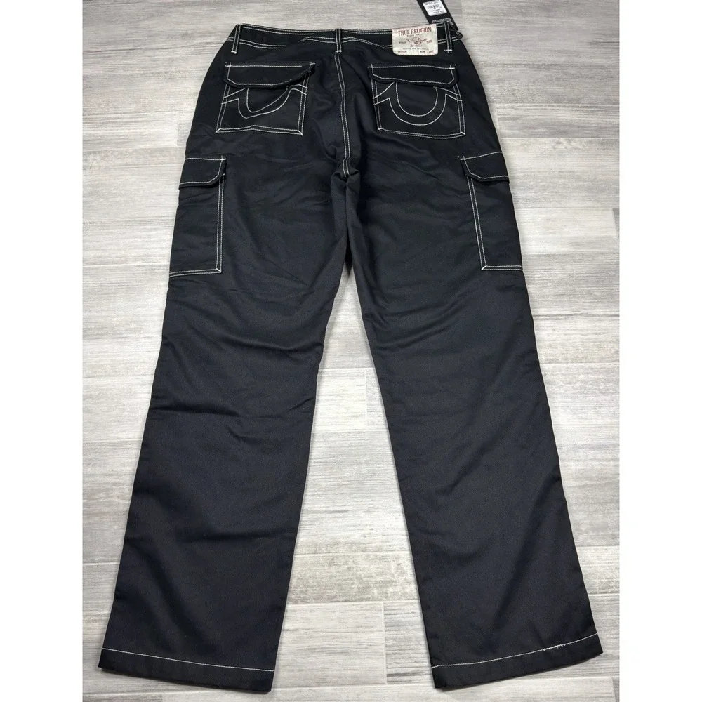 $164 True Religion Cargo Pants Mens 33 x 32 Jet Black Straight Leg Carpenter NWT